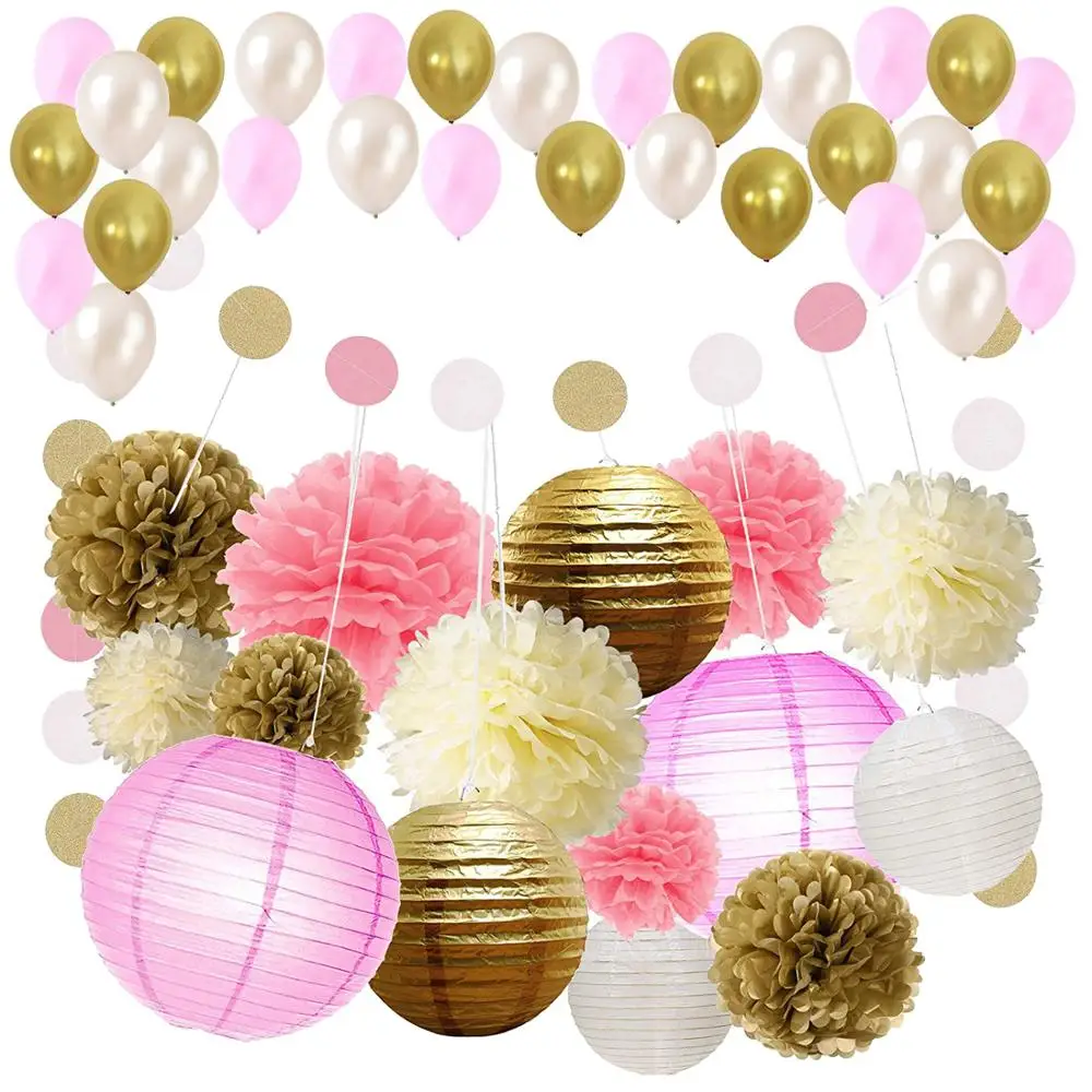 pink and gold paper lanterns
