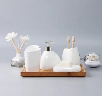 Hotel Home Novelty Simply Bamboo Bathroom Accessories Set Ceramic Hotel Home Novelty Simply Bamboo Bathroom Accessories Set Ceramic