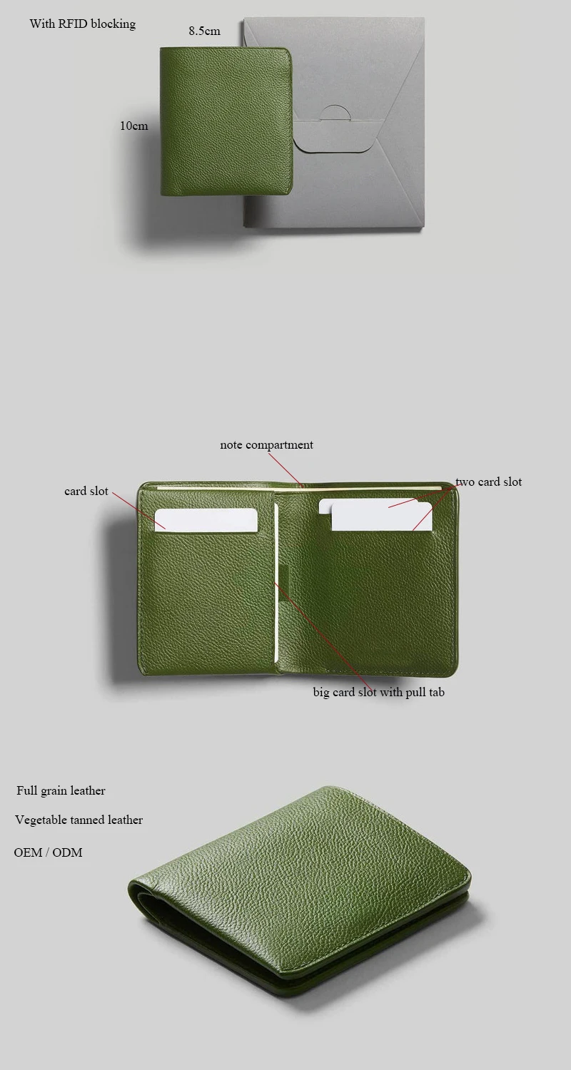 Premium full grain vegetable tanned leather rfid money clip credit card holder minimalist wallets leather men slim wallet
