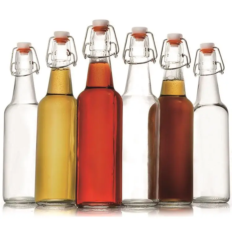 Download 500ml 16oz Clear Glass Beer Bottles For Home Brewing With Stainless Steel Flip Caps - Buy 16oz ...