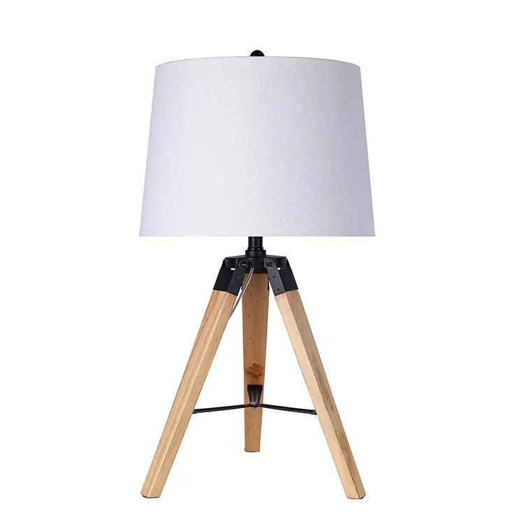 Wood base table lamp/ oak wood bedside lamp decorative/wood tripod lamp
