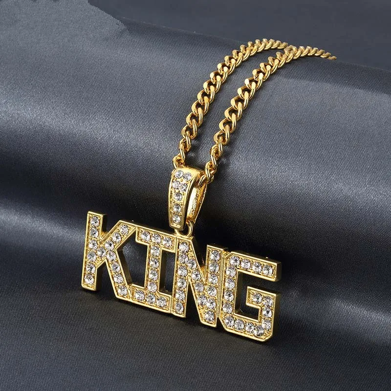 rhinestone paved word letter king queen shiny glitter bossy