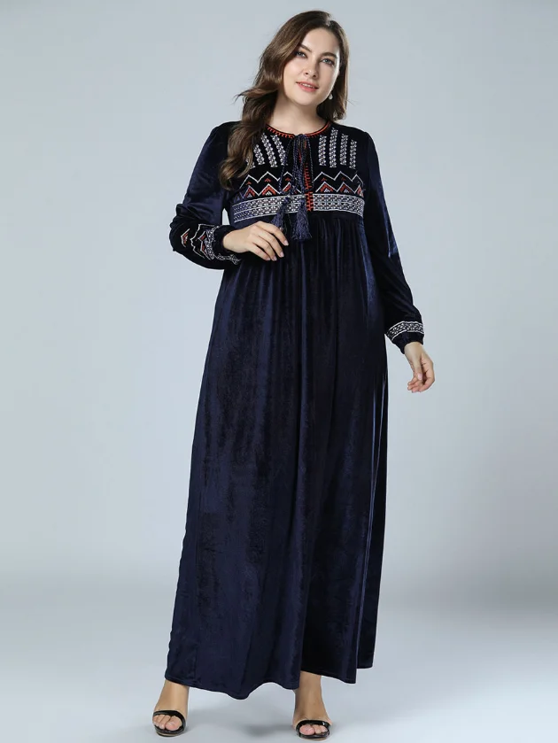 Elegant Arabic Fat Women Plus Size Embroidery Long Abaya Muslim Dress ...