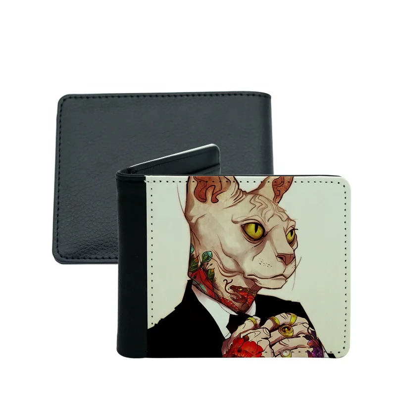 

DIY Custom Logo Sublimation PU Leather Men Wallets Folding Moneybag with Photo Frame, Black