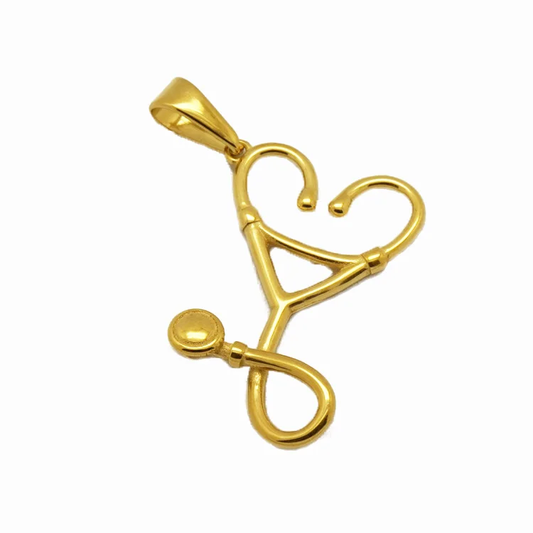 

Wholesale Cheap Christmas Gifts Doctor Nurse Charm Jewelry Stainless Steel Heart Shape 18k Gold Stethoscope Necklace Pendant
