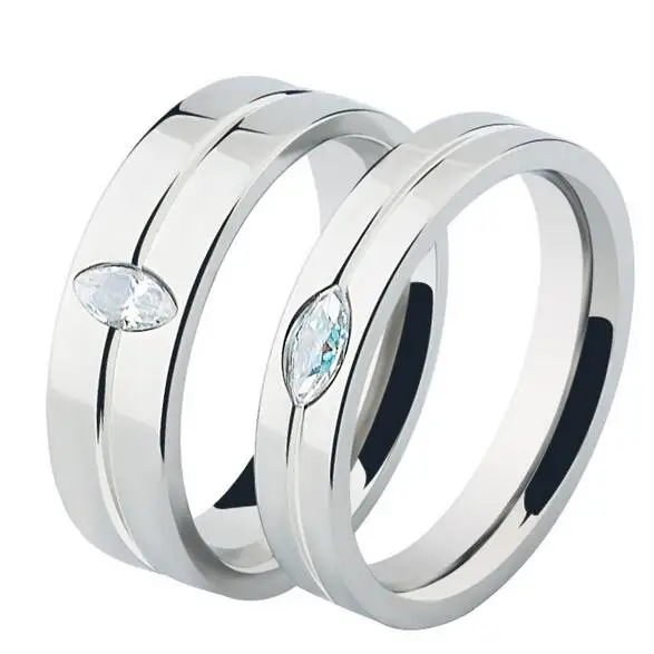 

Stainless steel titanium silver couple rings glossy creative zircon, N/a