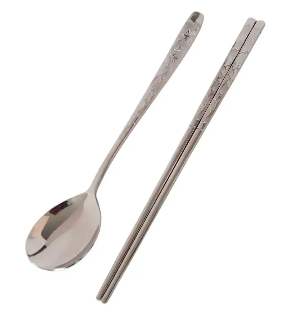 2 Sets Korean Stainless Steel Spoon and Chopsticks Set with Rest