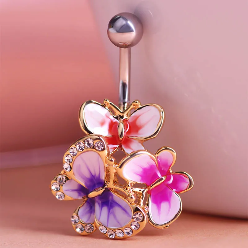 Epoxy Enamel Esmalte Colares Butterflys Belly Button Rings Sexy Body Piercing Jewelry Bars Piercings Navel Piercing