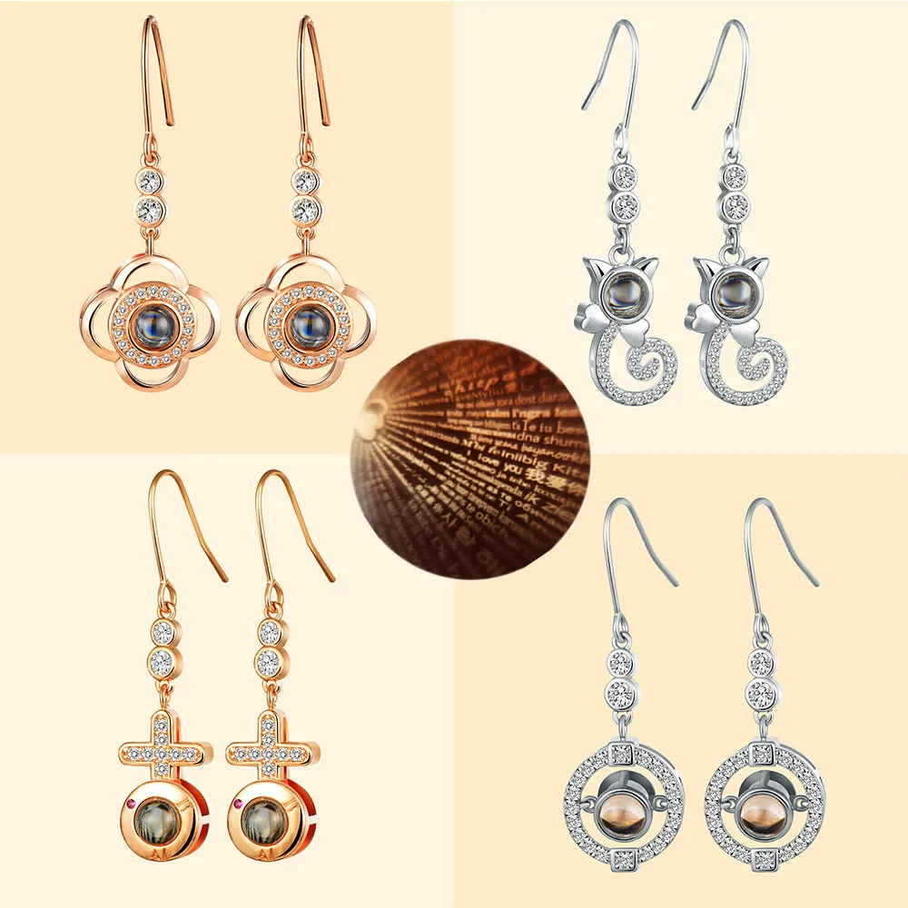 

Projection I Love You 100 Languages earrings Couple Lovers earring Gift For Girlfriend Women Jewelry Custom Letters, N/a