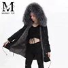 New Women Winter Coat Real Mink Fur Lining Long Jacket Real Raccoon Fur Hooded Winter Parka Coat