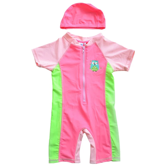 

Sport Patchwork Cartoon Short Sleeve Printed Girl Zipper One Piece Swimwear