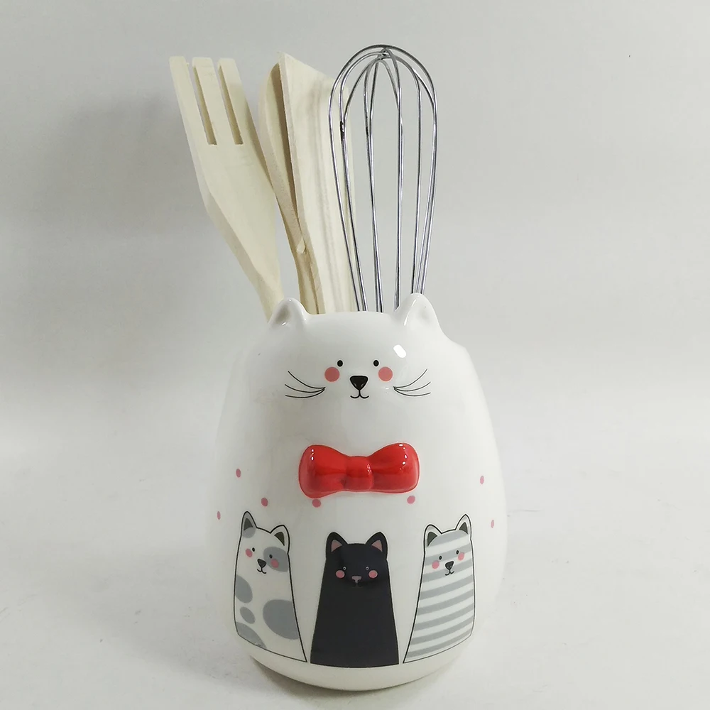 

Custom Cat shaped cookware Ceramic Kitchen tool Utensil Holder chopstick holder ceramic, A352 instrument cat decals