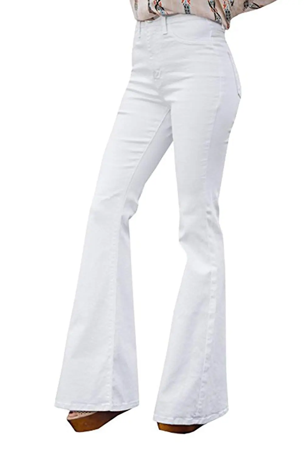 Smeiling Womens High Rise Embroidered Jeans Long Bell Bottom Flared Pants