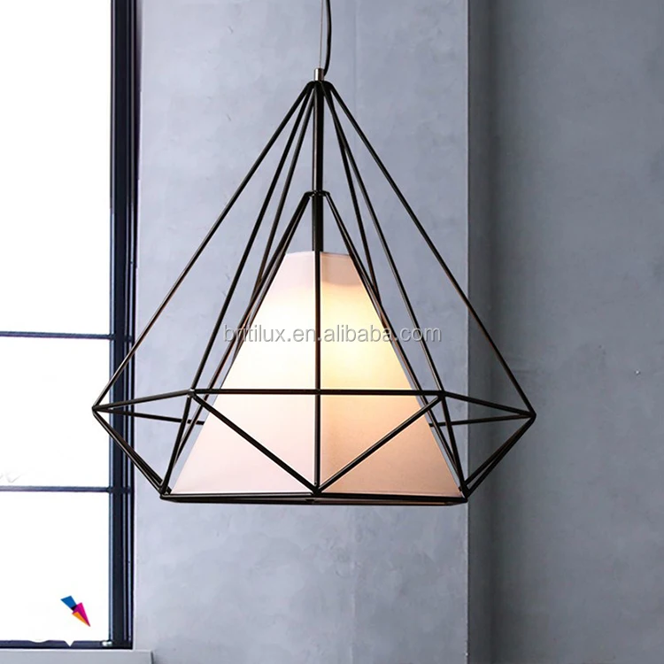Modern Loft Industrial hanging lamp E27  Black Iron Cage diamond shape Indoor pendant light