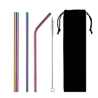 

215*6mm FDA Certified Eco Friendly Stainless Steel 304 Colorful Bent Straight Straw With Cleaning Brush