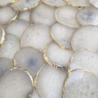 

gold agate slices wholesale coasters,polished white agate slice,plated gold side agate slice