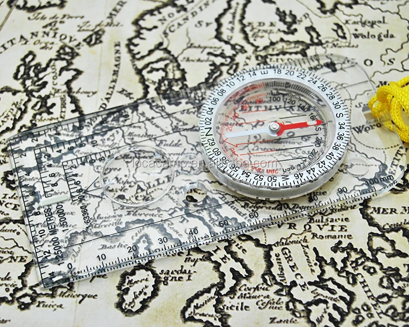 

Acrylic base plate map surveying compass with scale ruler and magnifying glass