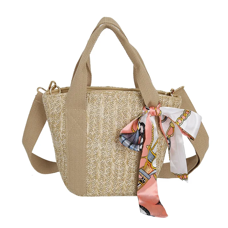 

Top Sale Beach Vacation Women Straw Weaving Bags Ladies Scarf Decoration One Shoulder Crossbody Handbags