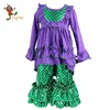 PGCC6259 in stock cotton pure purple top green pants girls ruffle outfits children clothes