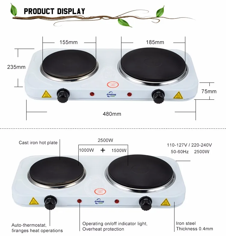 2500w Portable Double Twin Electric Hot Plate Cooking Hob Cooker