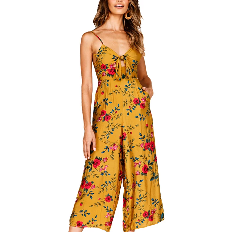 

2019 New Arrival Wide Leg Pants Print Casual Jumpsuit, As picture;can be change