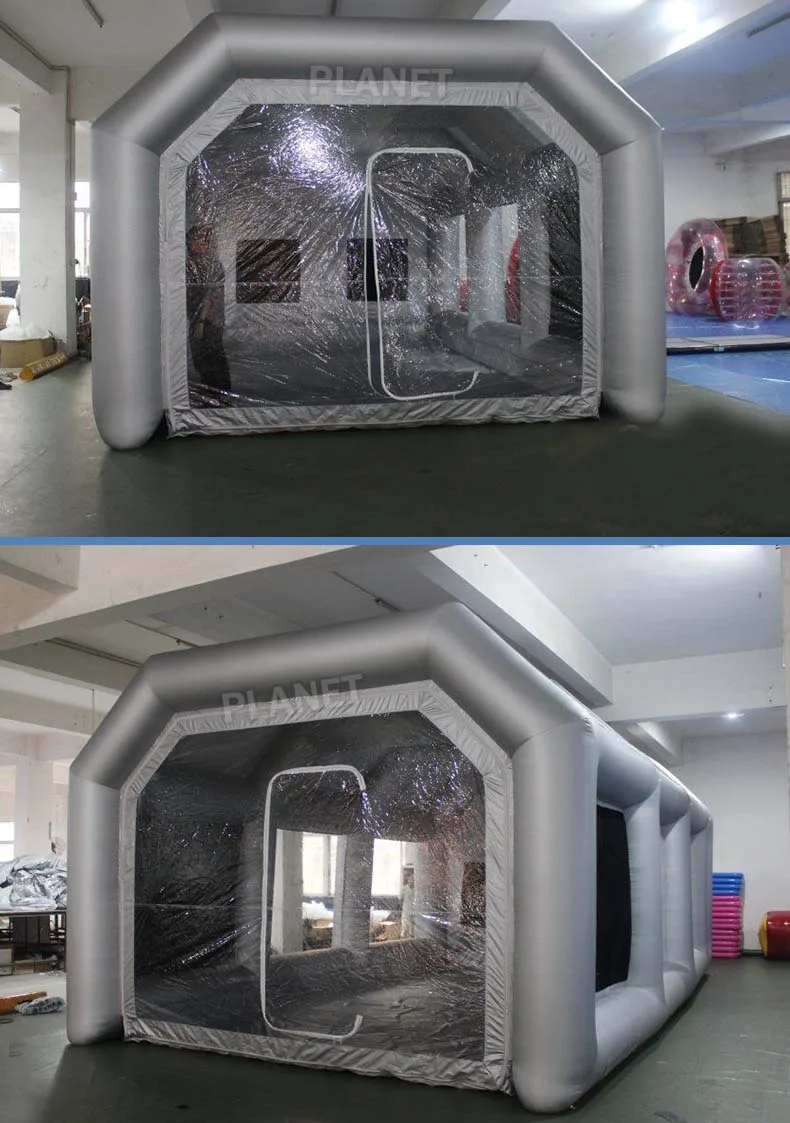 8M Gray Mobile Portable UV Treated Inflatable Car Spray Paint Booth Tent With Filter System