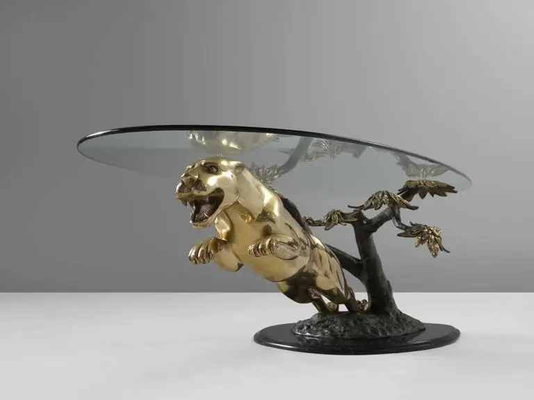 18+ lucite and brass coffee table Elephant lamp wood solid table