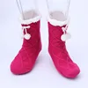 Womens Wholesale Sherpa Fleece Lining Chunky Knitted slipper socks with Pompom