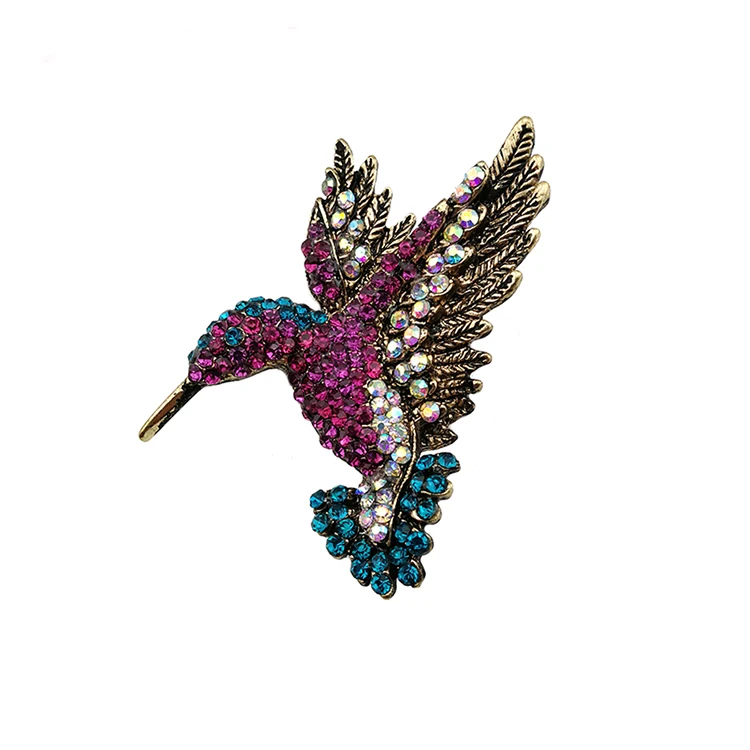 

Antique Gold Rhinestone Bird Hummingbird Brooches Pin, Multi-color