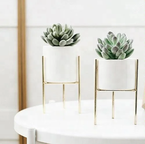 

hot sale in ins iron frame ceramic succulents pot flower pot, White/black/gold
