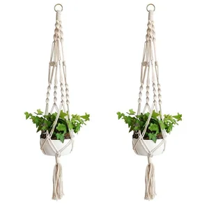 Image of Plant Hanger Hook Flower Pot Handmade Knitting Natural Fine Cordage Planter Holder Basket