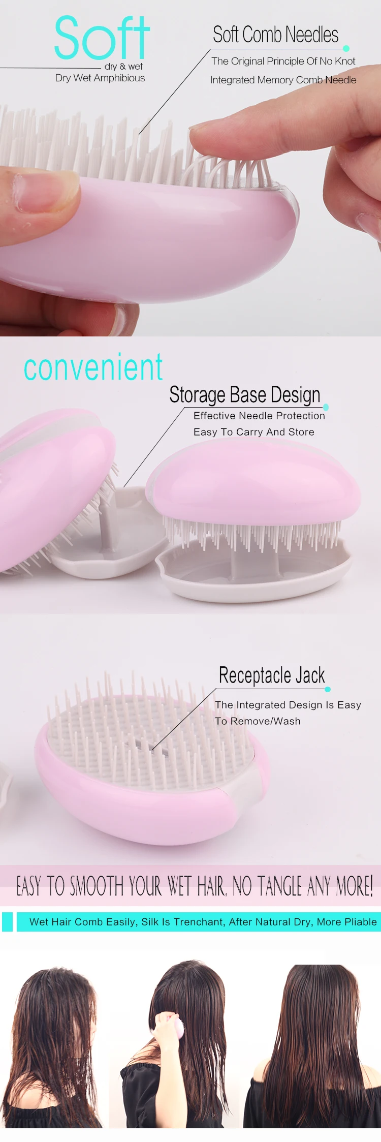 EUREKA DS2398-P Detangle Mini Hair Brush Toddlers & Kids Best for Wet & Dry Hair Pocket Sized Hair Brush Detangling