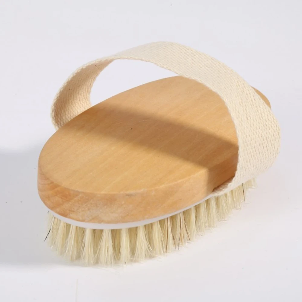 

Wholesale Hot Sale Custom Logo Wood Handle Natural Boar Bristle Dry Skin Body Bath Brush With Hand Band, As shown pictures