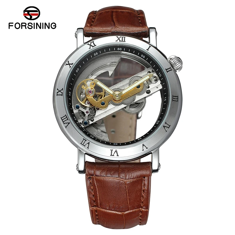 

Forsining Brand Luxury Watches Business Genuine Leather Strap Automatic Self Wind Analog Fashion Skeleton Men Mechanical Watch
