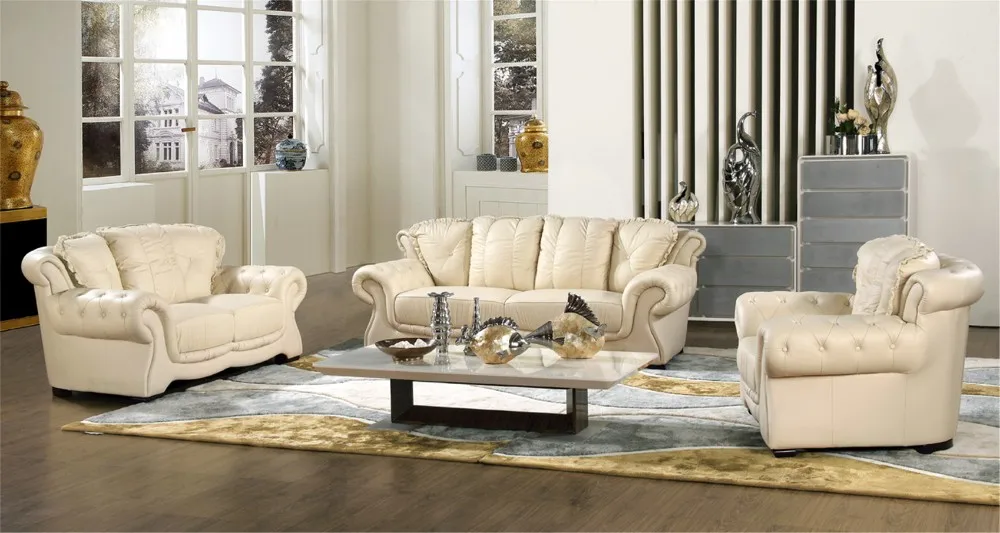 Living Room Furniture Wood Classic Royal Leather Sofa In Optional Couch