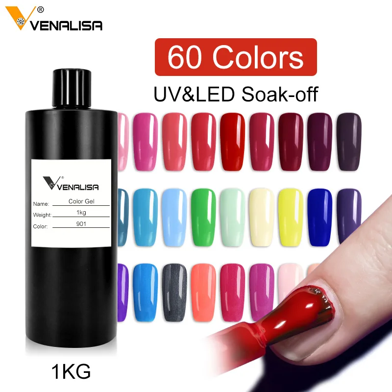 

1000ml raw material venalisa soak off gel polish uv nail art no clean topcoat canni gel nail polish 1kg bulk bottle varnish, 60 colors
