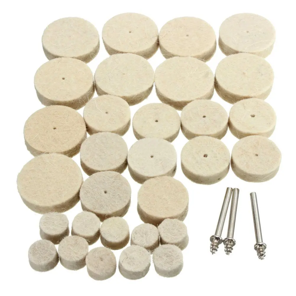 33 Pcs 30mm/24mm/12mm Soft Fleece Felt Polishing Wheel Buffer Pads kits for Rotary Tools