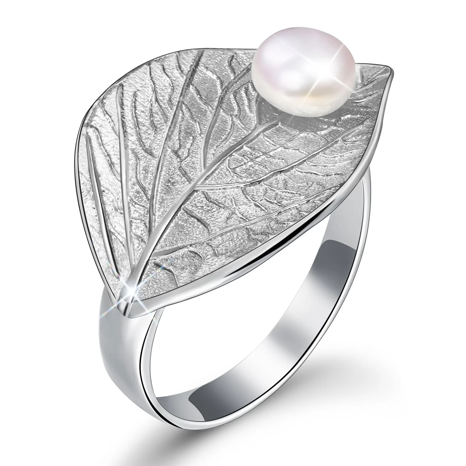 

Handmade Designer Silver Leaf Natural Pearl Ring, As photo / customized