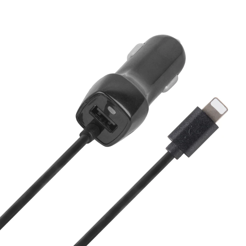 

2.4A USB Adapter Car Charger with Cable for Iphone for Ipad type C for Huawei car charger with usb and cable, Black
