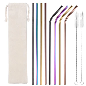 Image of FDA Approved 8pcs Colorful Metal Drinking 10.5'' Stainless Steel Straws