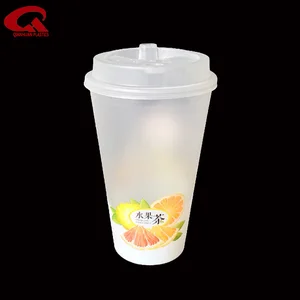 Image of 16oz disposable PP frosted boba tea plastic cups with logo custom printed