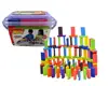 200-Piece Bucket of Wooden Domino Blocks Set Real Authentic Basswood Standard Dominoes Kids Racing Toy,Building and Stacking Toy