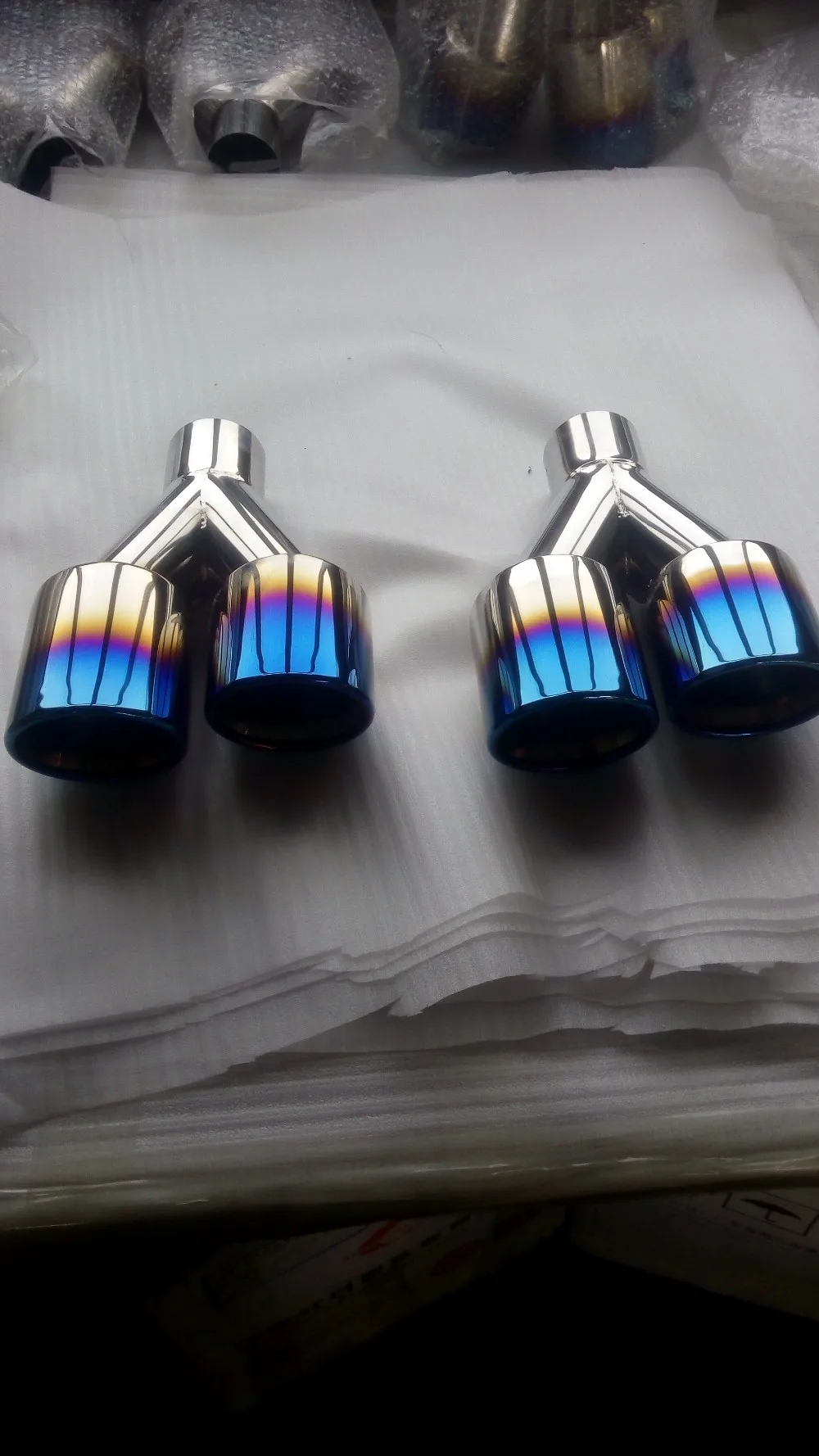 Blue Burnt Exhaust Duo Slant Polished Tip Buy Blue Burnt Exhaust