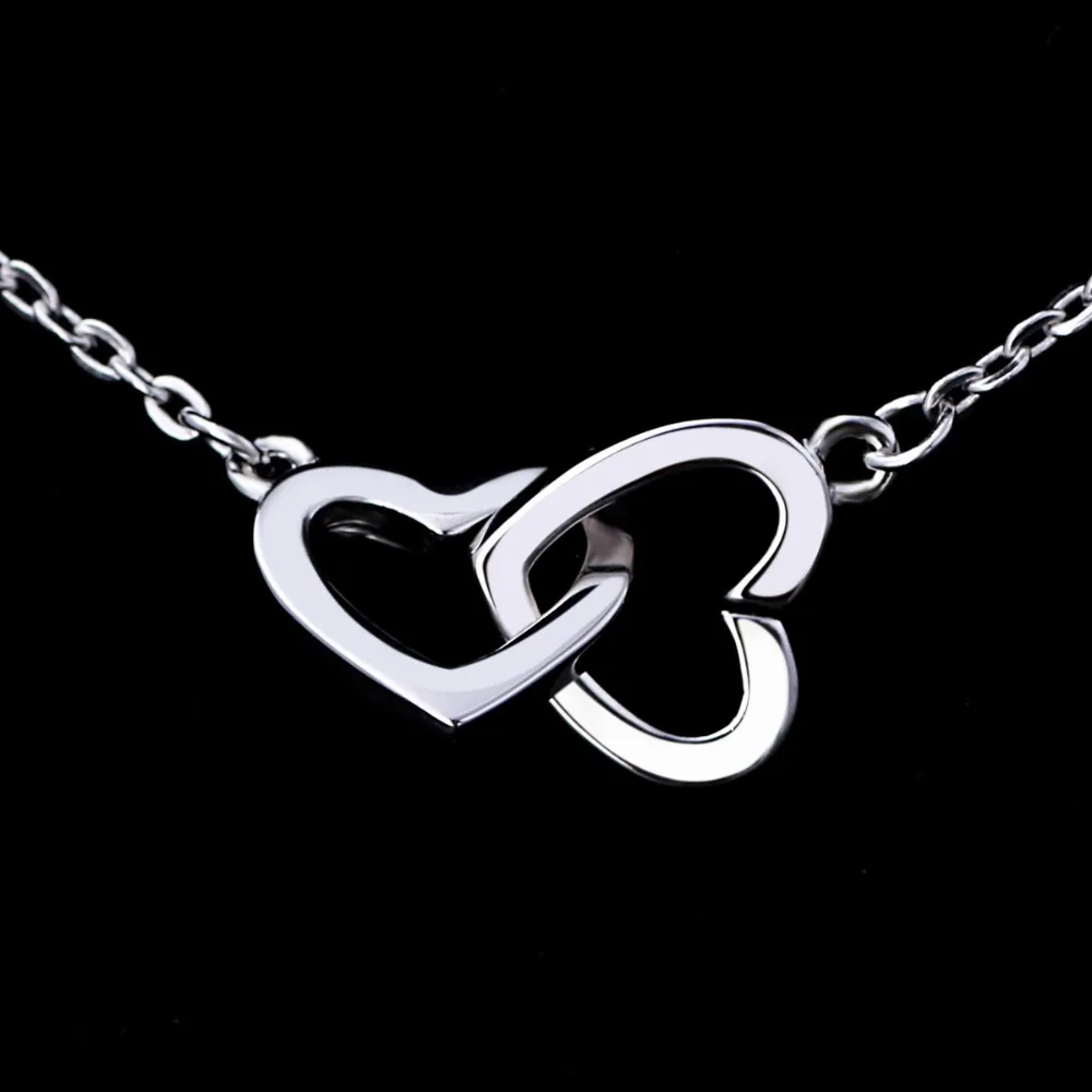 

Valentine's Double Heart Shaped 925 Metal Charms Pendant Necklace, As photo