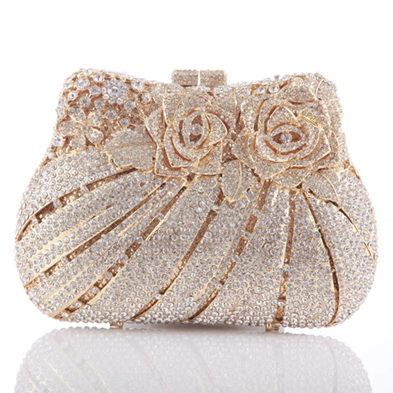 

Handmade Hollow out Party Gold Crystal Clutch Purse