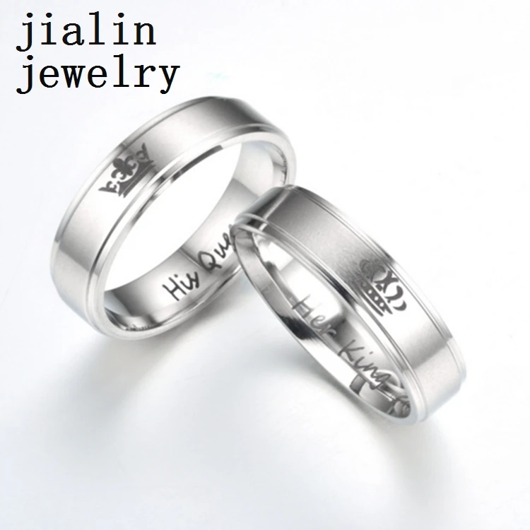 

Her king his queen stainless steel couple rings design for engagement