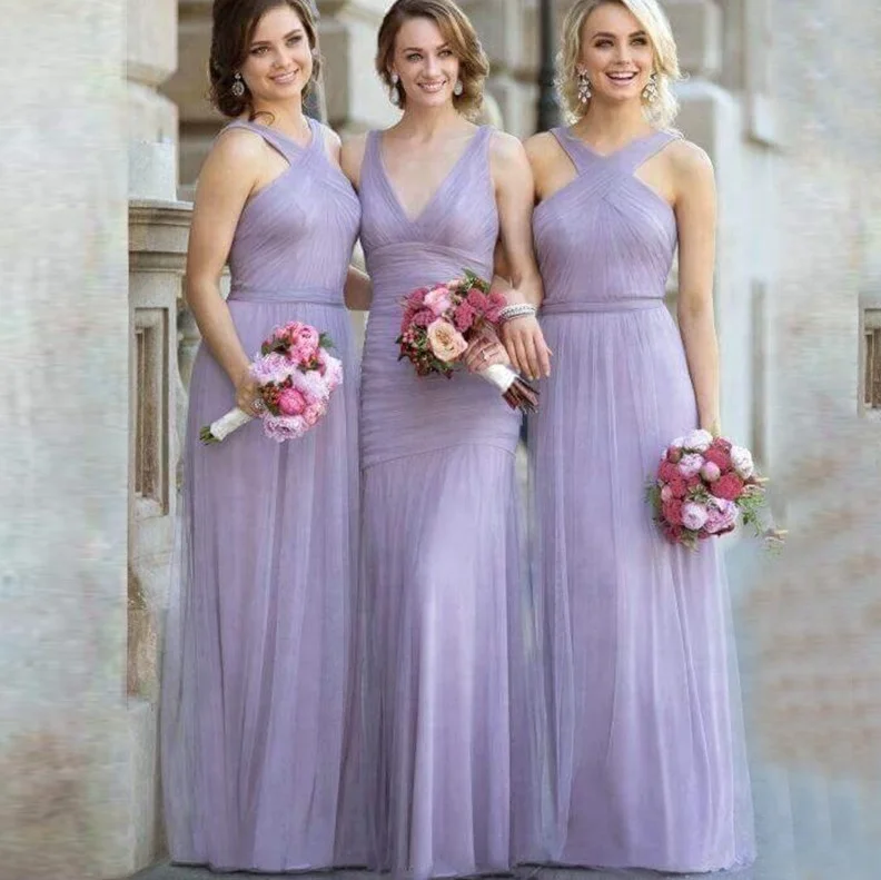 

Cheap Elegant Tulle Infinity Light Purple Bridesmaid Dresses