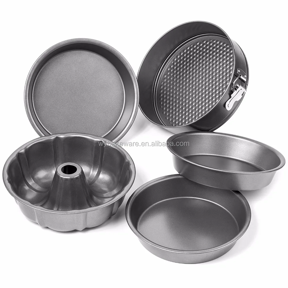 
OKAY BK-D6040 Nonstick 5 Piece Cake Pans Set with 9 Inch Round Cake forms, 9 Inch Springform and 10 In Bundt Pan 