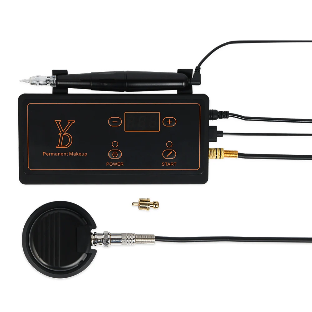 

Permanent Makeup Eyebrow Tattoo Machine,Micropigmentation Digital Tattoo Machine Device for Training School, Black color for handpiece , black and gold color for panel
