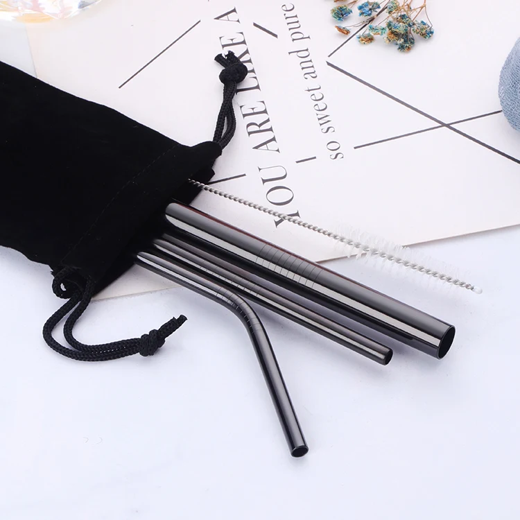

Hot sale stainless steel reusable drinking metal straw with brush set, Silver;gold;rose gold;black